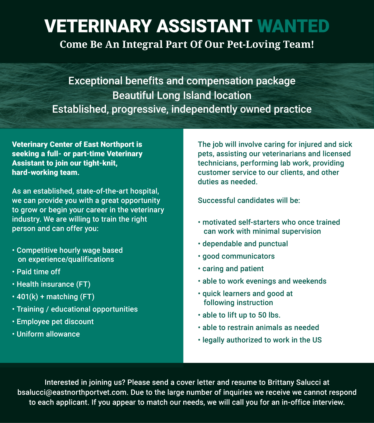 Employment Veterinary Center of East Northport